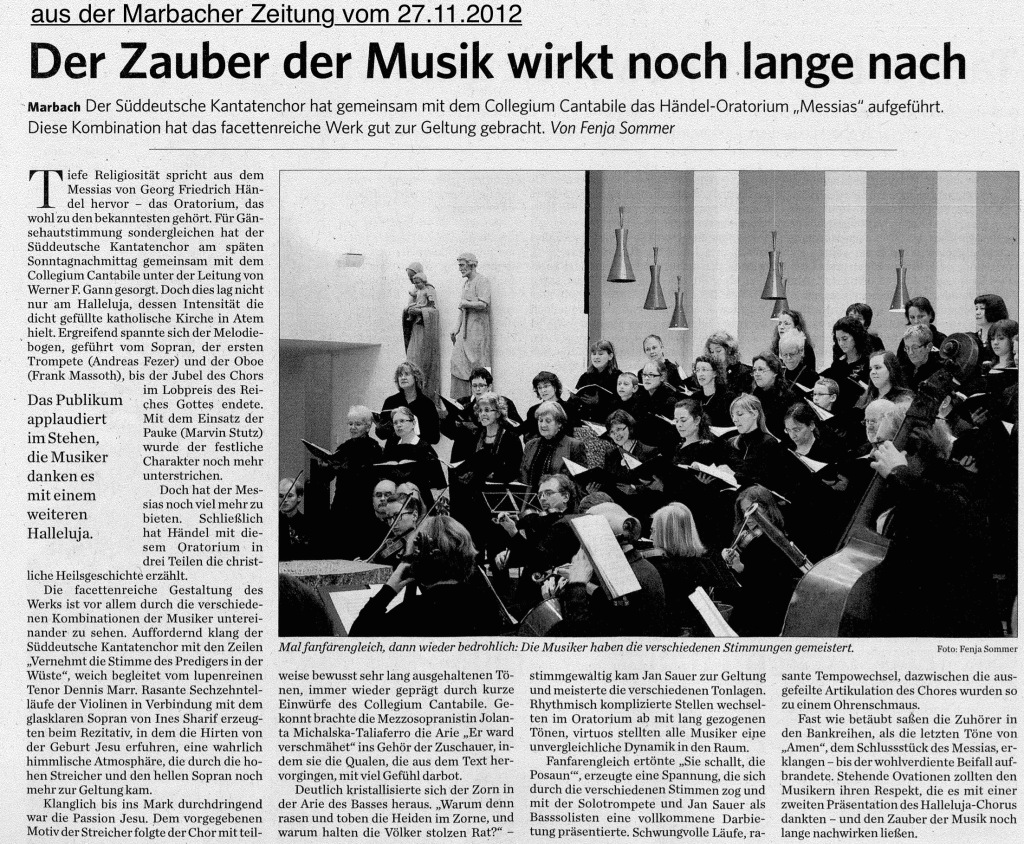 Messias-Rezension, Marbacher Zeitung